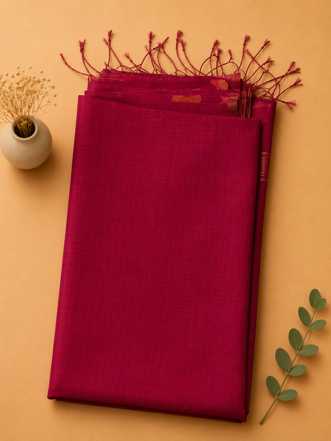 Matka Muslin Jamdani - Dark pink with flower