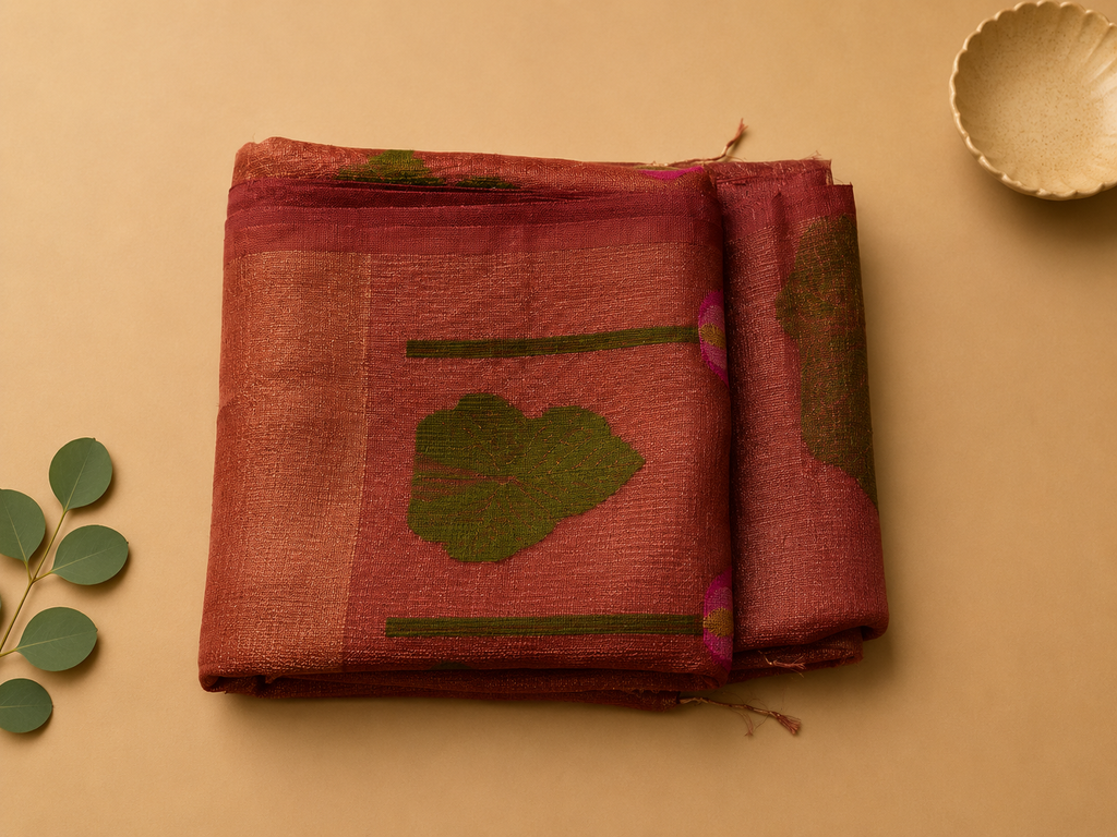 Matka Muslin Jamdani - Brown with lotus