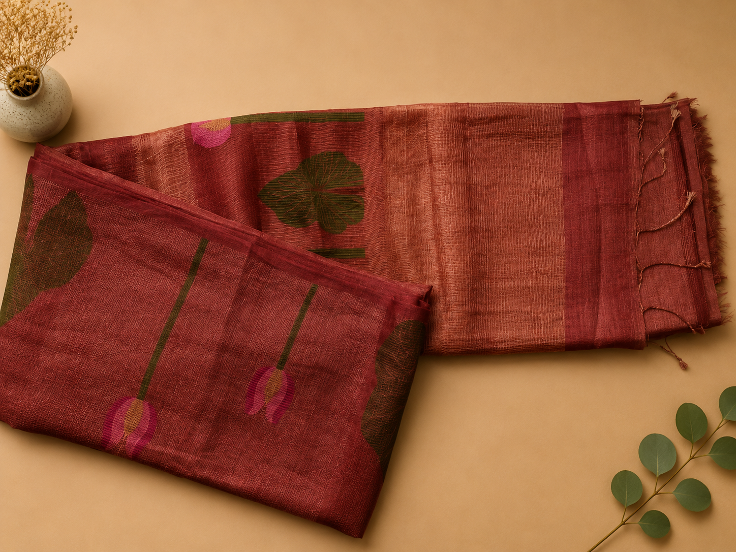 Matka Muslin Jamdani - Brown with lotus