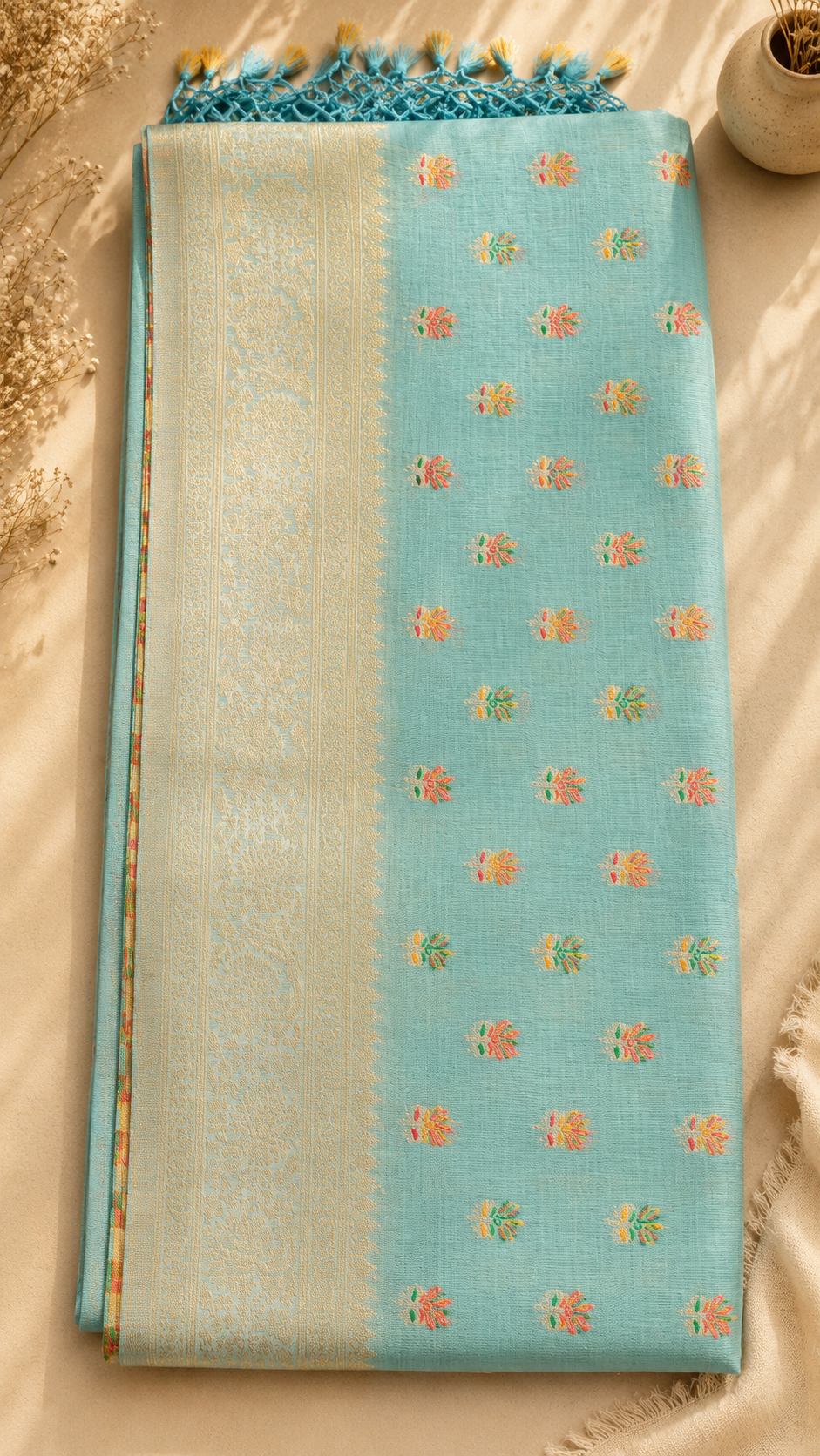 Assam Tussar Silk Saree (Turquoise) | Handwoven Traditional Ethnic Wear
