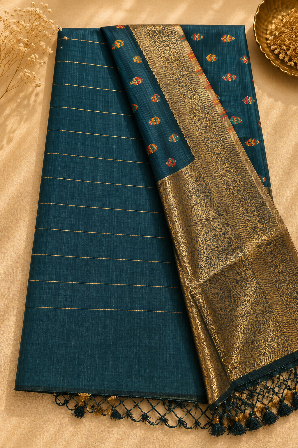 Assam Tussar Silk Saree (Green) | Handwoven Traditional Ethnic Wear
