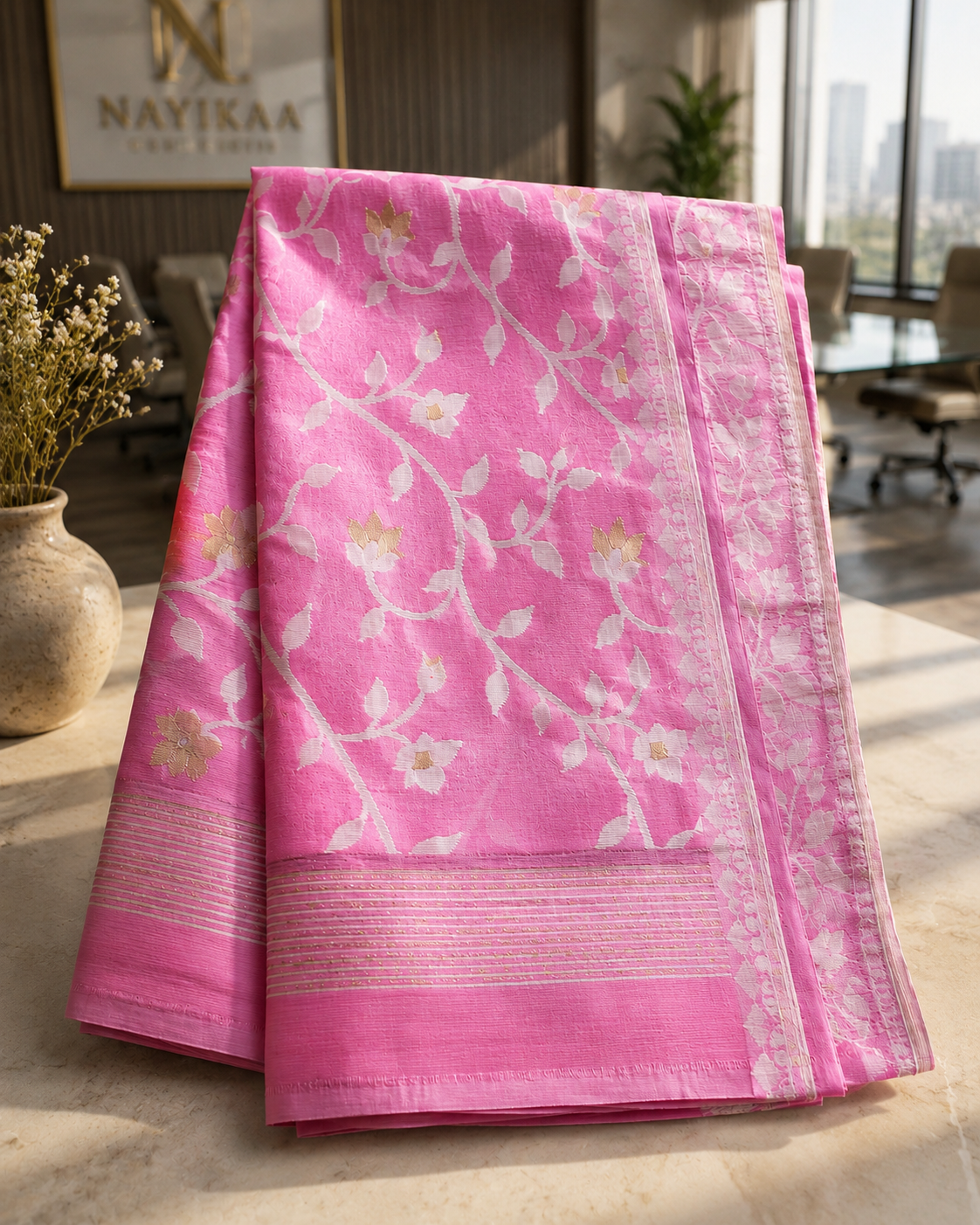 Jamdani Cotton Saree (Pink) | Handwoven Heritage Ethnic Wear