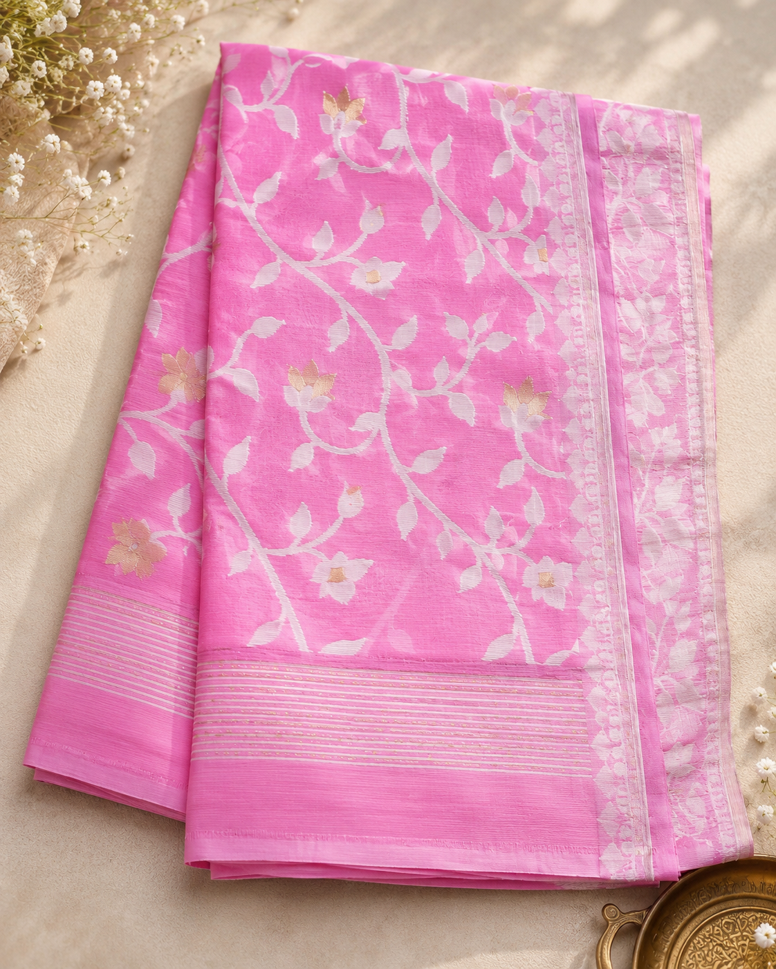 Jamdani Cotton Saree (Pink) | Handwoven Heritage Ethnic Wear