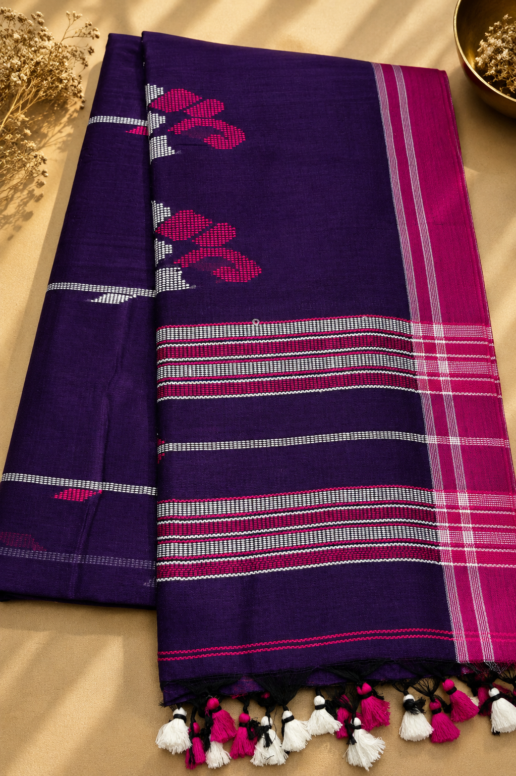 Bangladeshi Cotton Saree (Purple) | Handwoven Everyday Ethnic Wear
