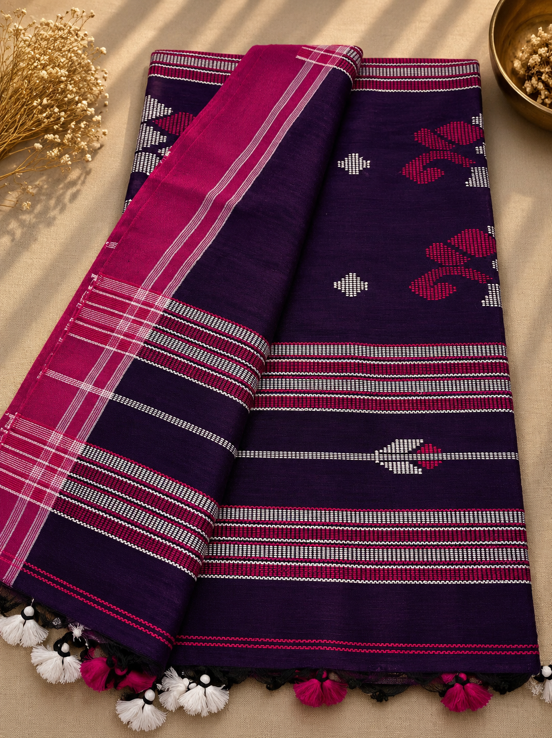 Bangladeshi Cotton Saree (Purple) | Handwoven Everyday Ethnic Wear