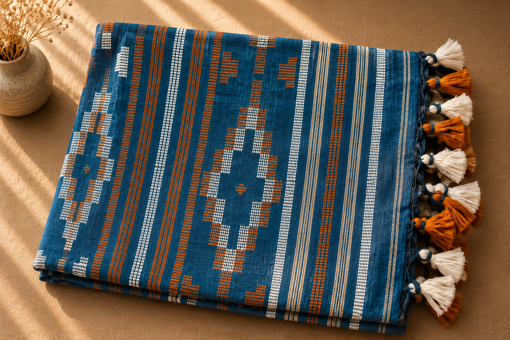 Bangladeshi Cotton Saree (Blue) | Handwoven Everyday Ethnic Wear