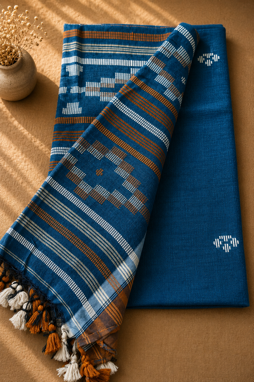 Bangladeshi Cotton Saree (Blue) | Handwoven Everyday Ethnic Wear