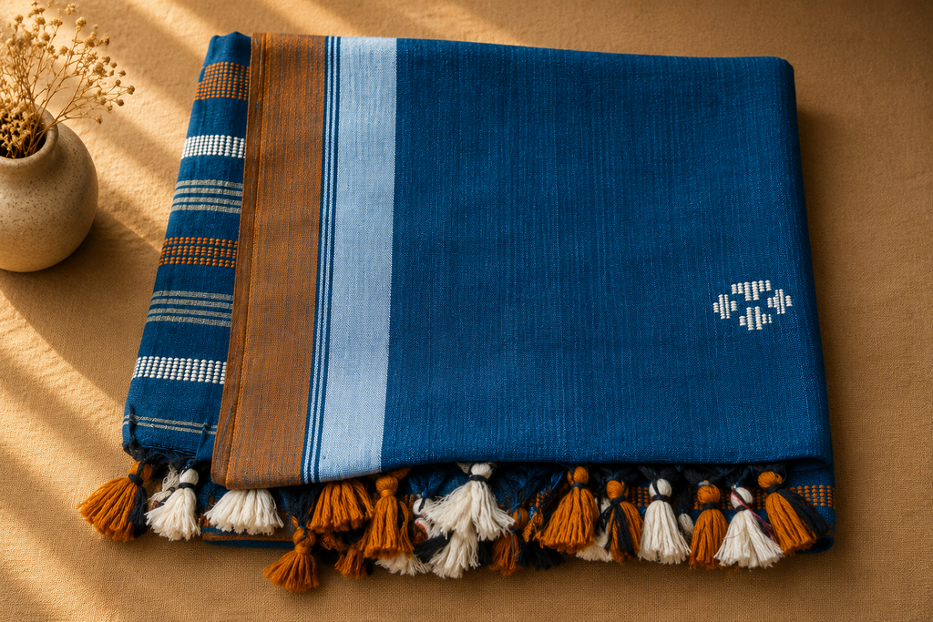 Bangladeshi Cotton Saree (Blue) | Handwoven Everyday Ethnic Wear