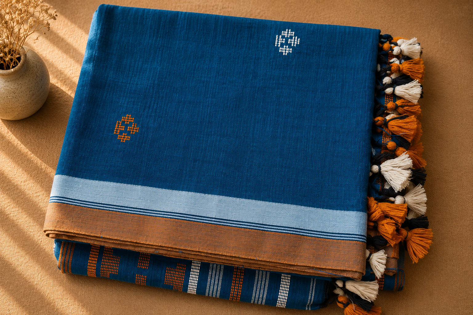 Bangladeshi Cotton Saree (Blue) | Handwoven Everyday Ethnic Wear