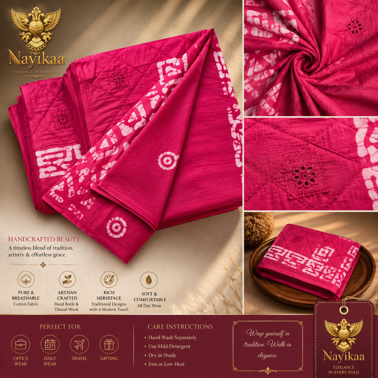 Cotton Saree | Handloom Everyday Wear (Pink)
