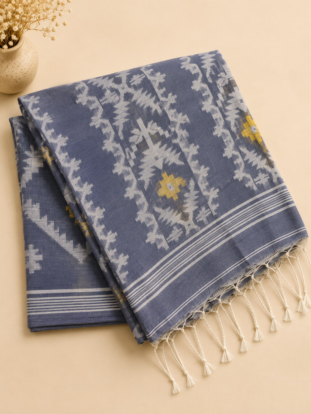 Pure Jamdani Cotton Saree | Handloom Everyday Wear (Grey)