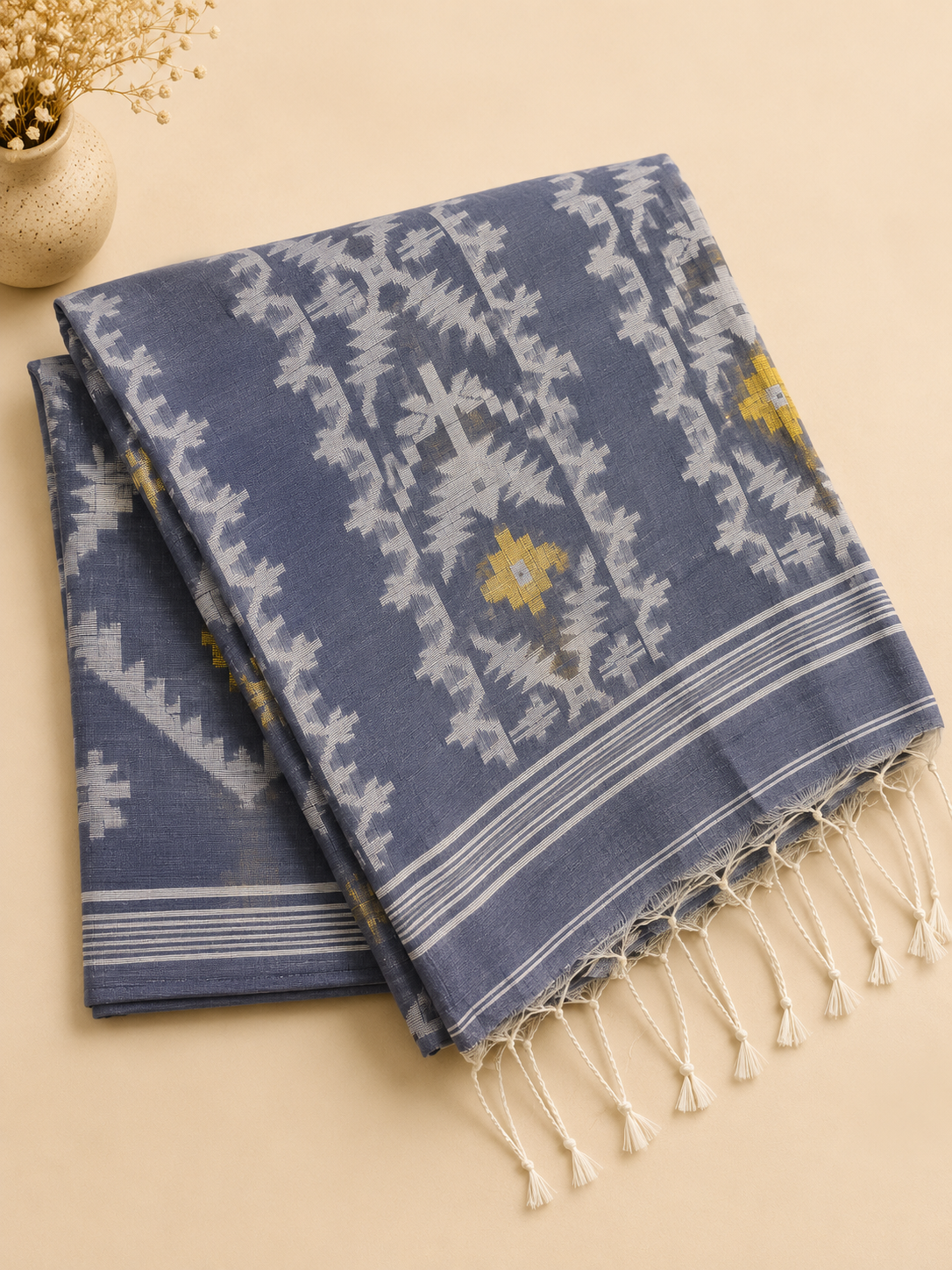Pure Jamdani Cotton Saree | Handloom Everyday Wear (Grey)
