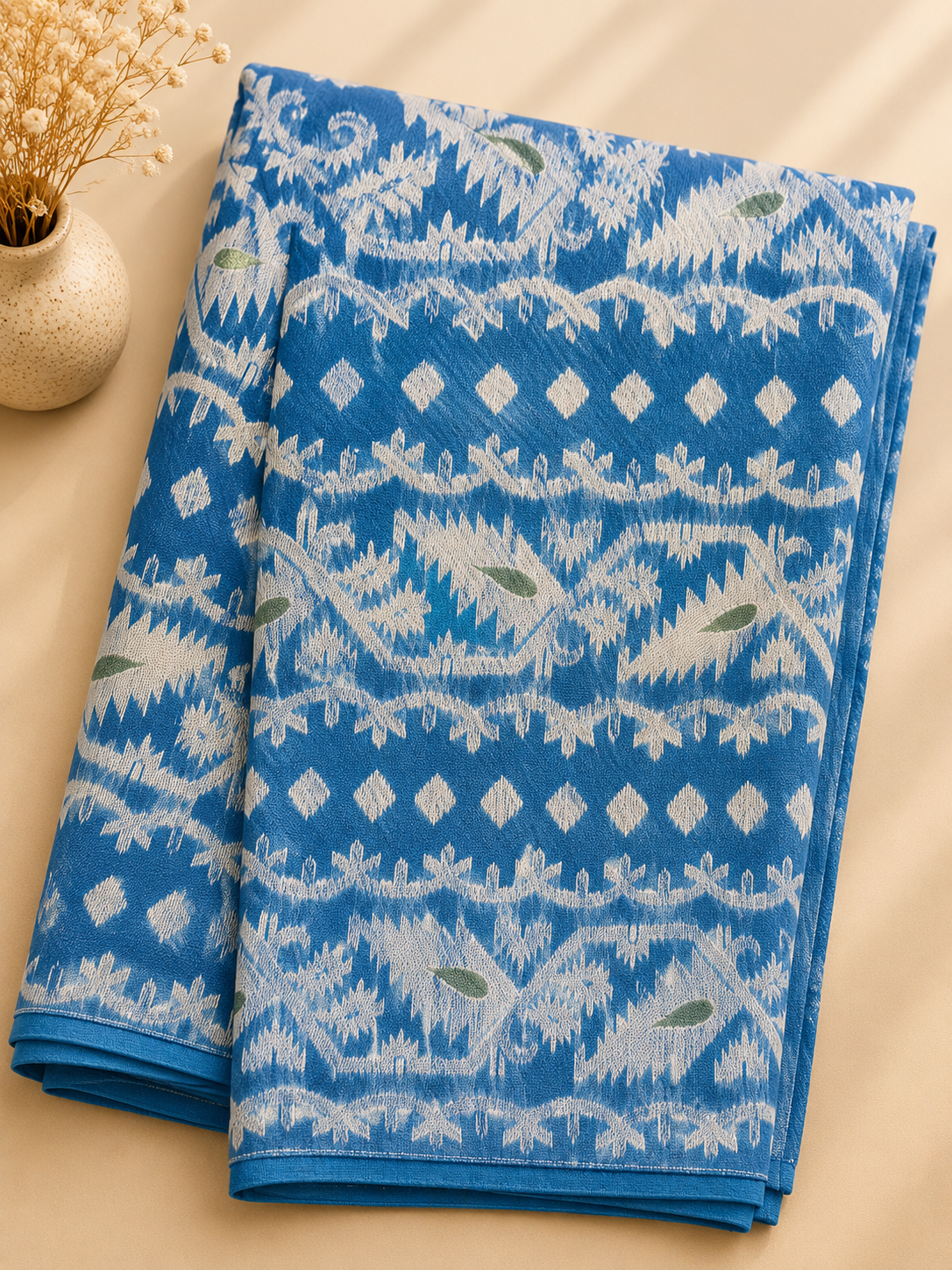Jamdani Soft Cotton Saree (Blue & White) | Handwoven Heritage Ethnic Wear