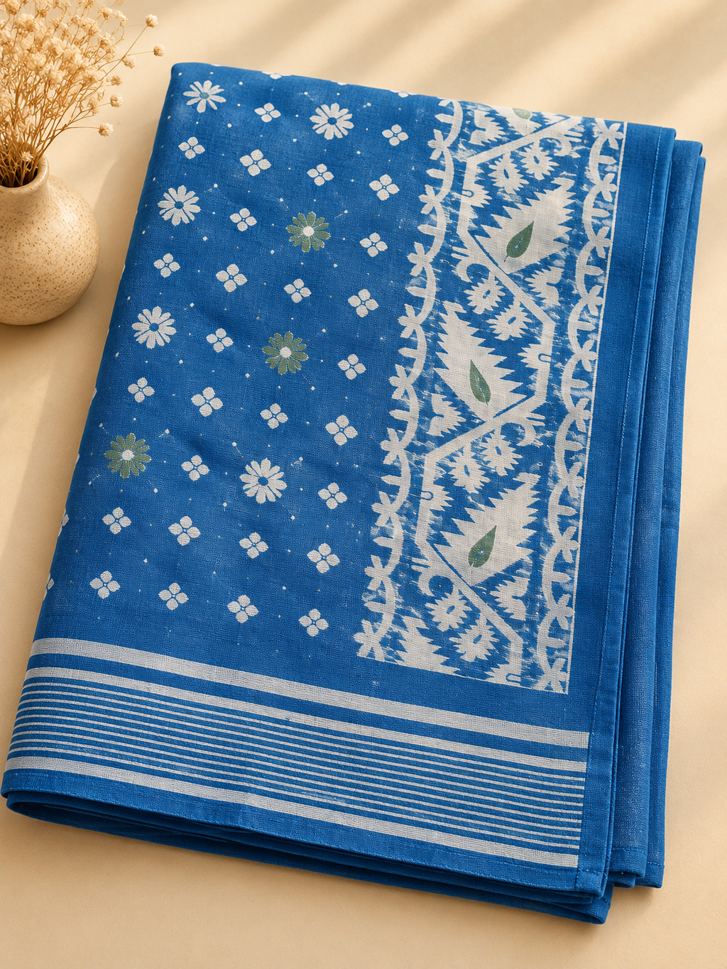 Jamdani Soft Cotton Saree (Blue & White) | Handwoven Heritage Ethnic Wear