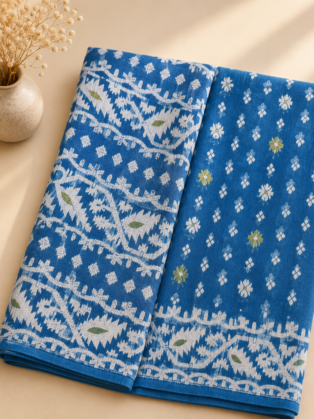 Jamdani Soft Cotton Saree (Blue & White) | Handwoven Heritage Ethnic Wear