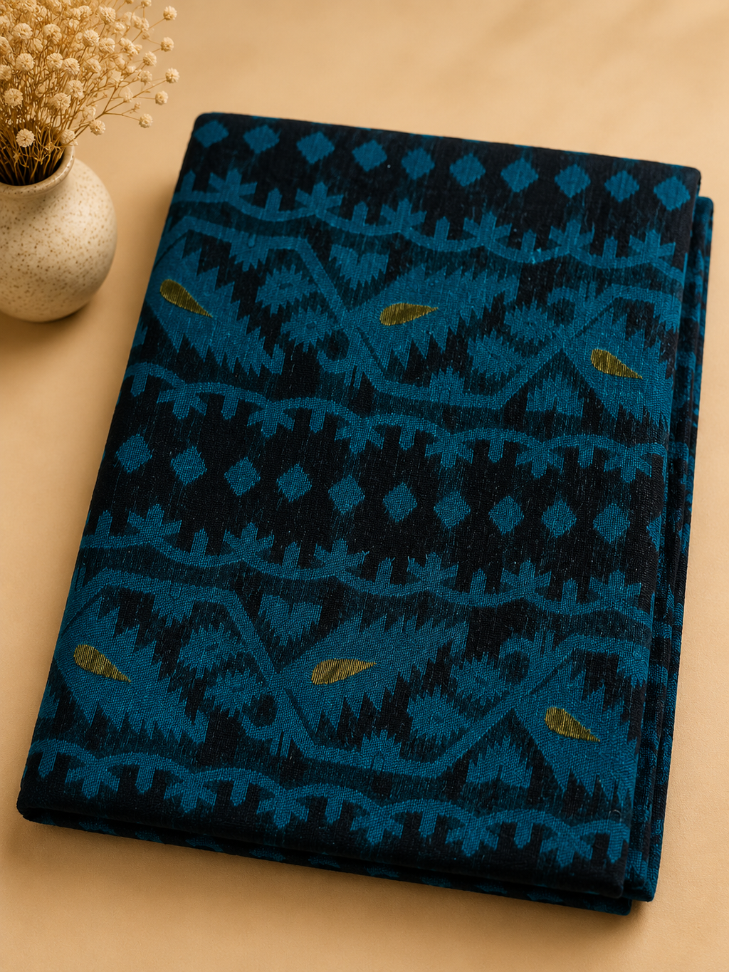 Jamdani Soft Cotton Saree (Black & Green) | Handwoven Heritage Ethnic Wear