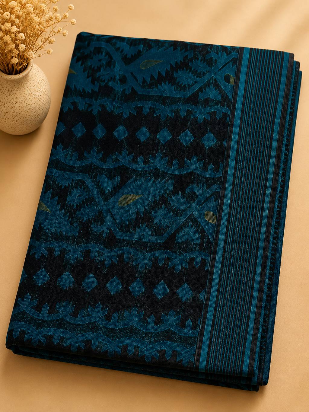 Jamdani Soft Cotton Saree (Black & Green) | Handwoven Heritage Ethnic Wear