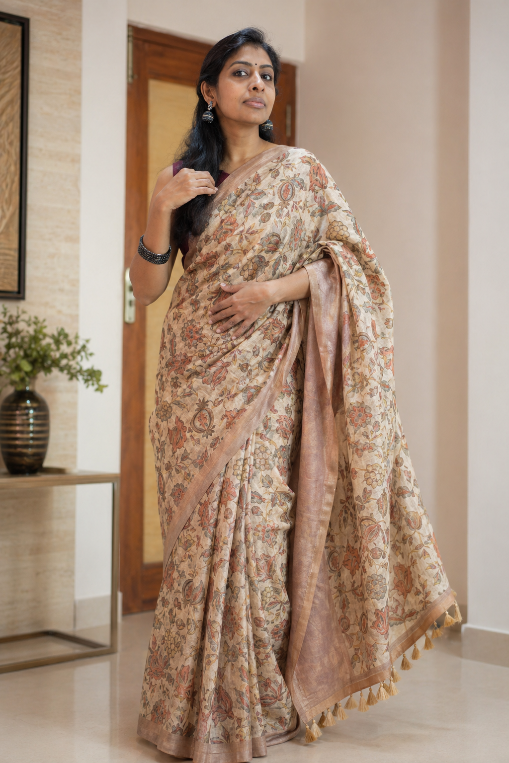 Linen Cotton Saree (Pinkish) | Breathable Everyday Elegance