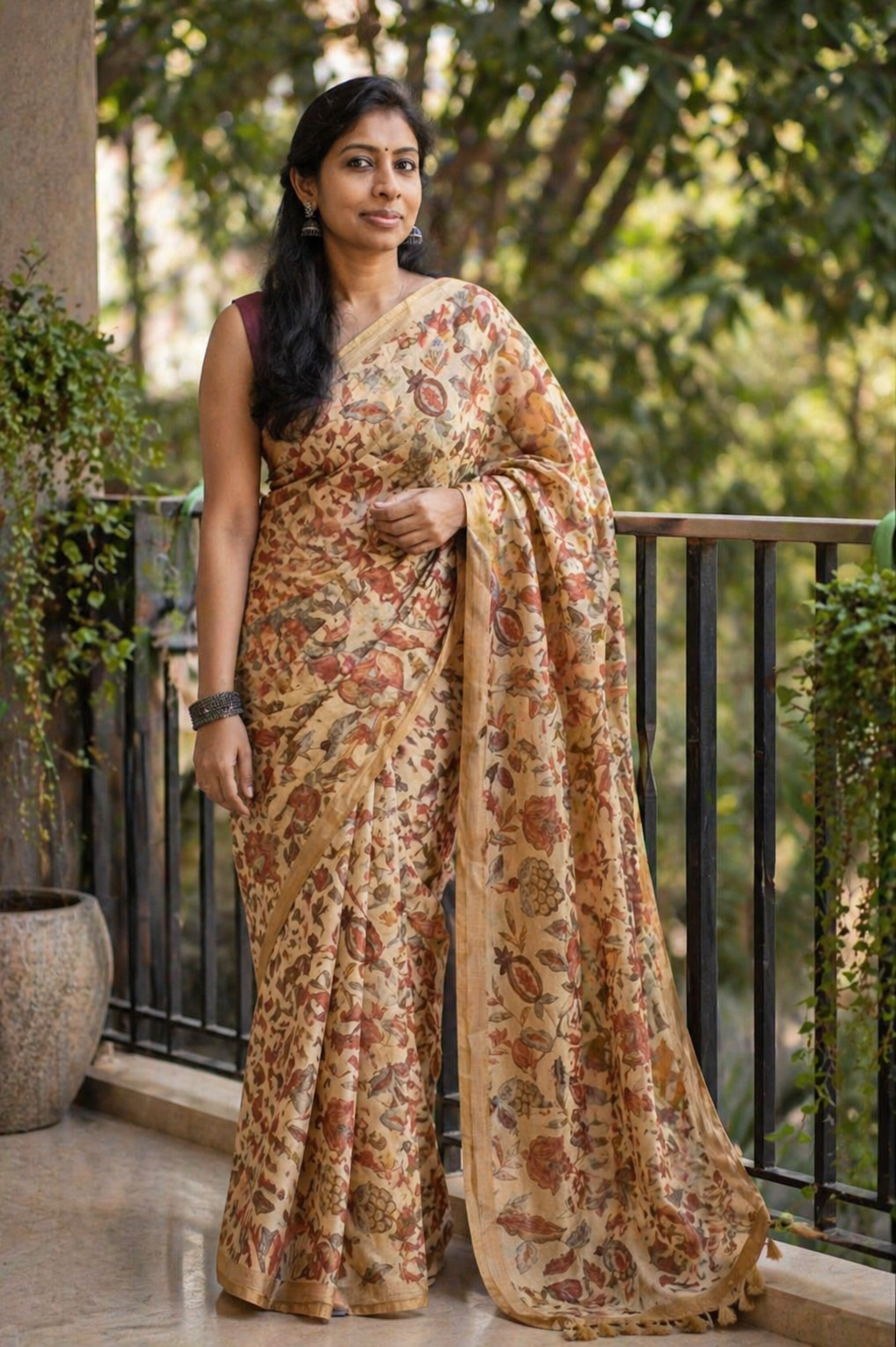 Linen Cotton Saree (Orangish) | Breathable Everyday Elegance