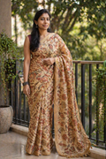 Linen Cotton Saree (Orangish) | Breathable Everyday Elegance