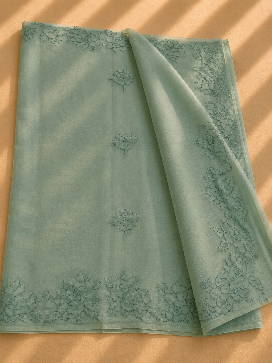 Tissue Organza Saree (Turquoise) – Lightweight & Elegant