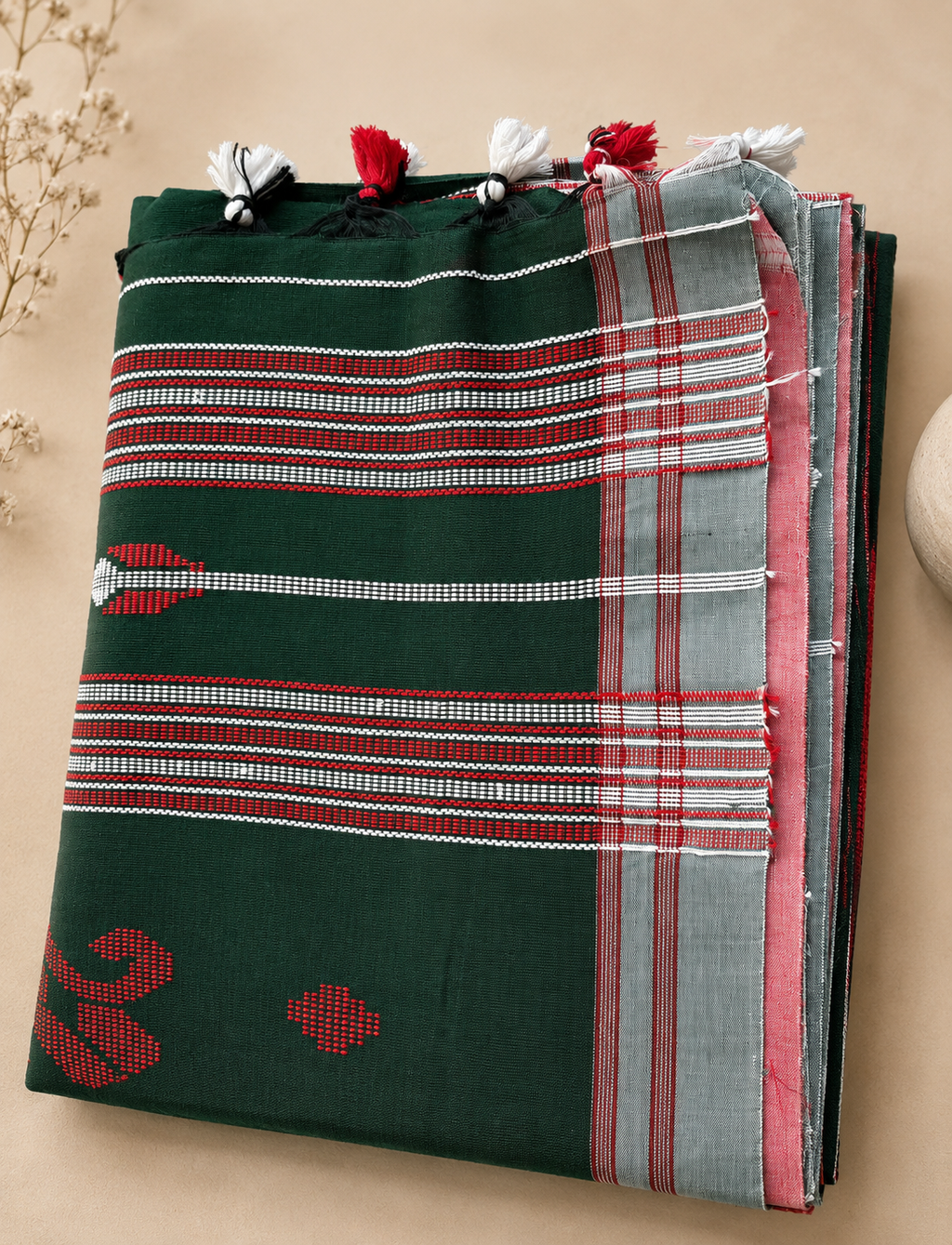Bangladeshi Cotton Sarees (Green & White)