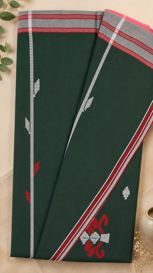 Bangladeshi Cotton Sarees (Green & White)