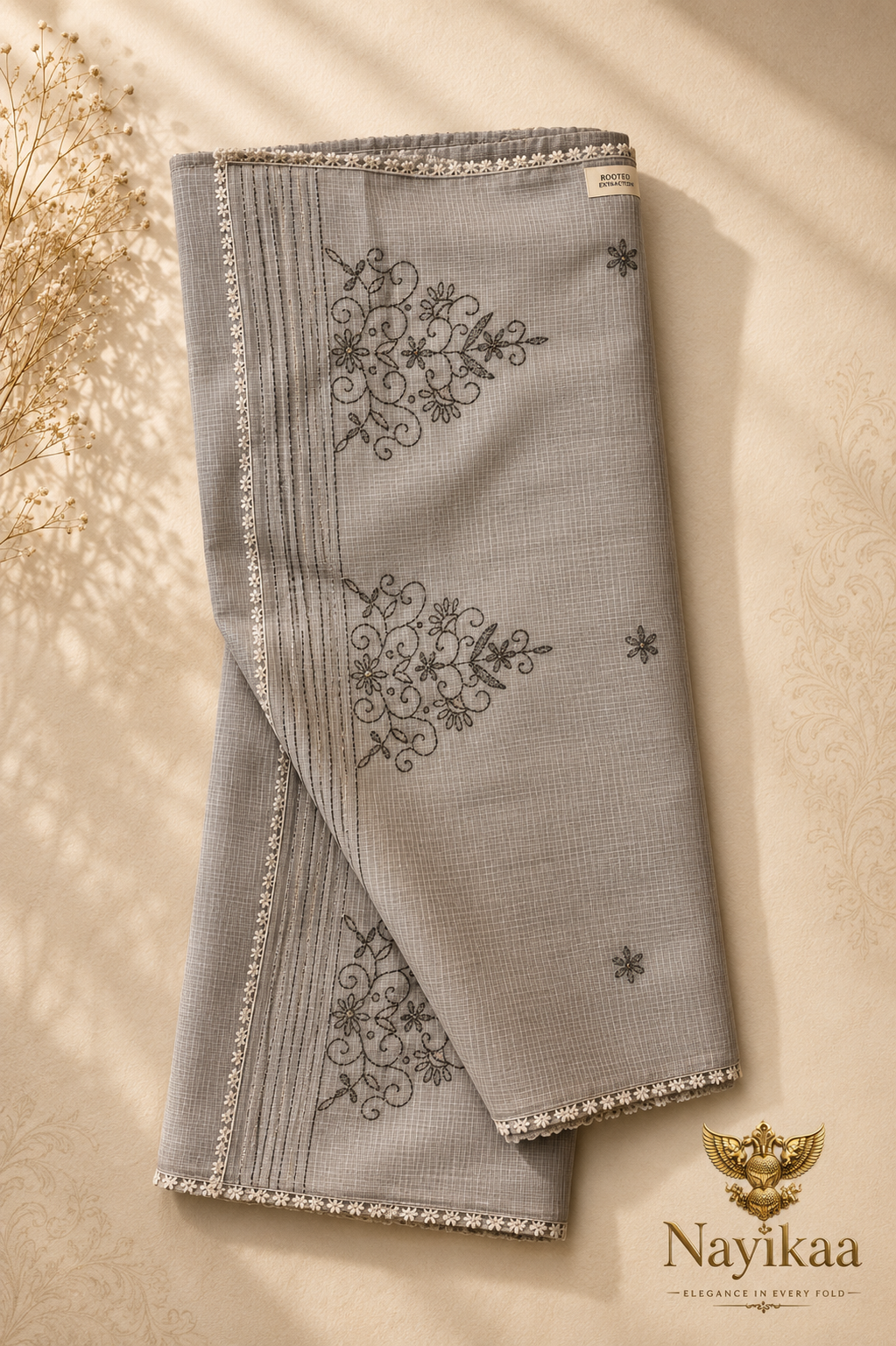 Kota Doria | Hand Embroidery (Gray)