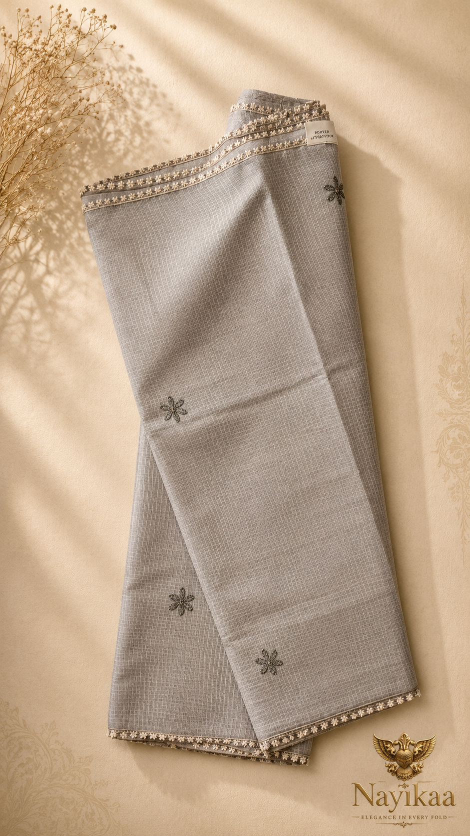Kota Doria | Hand Embroidery (Gray)