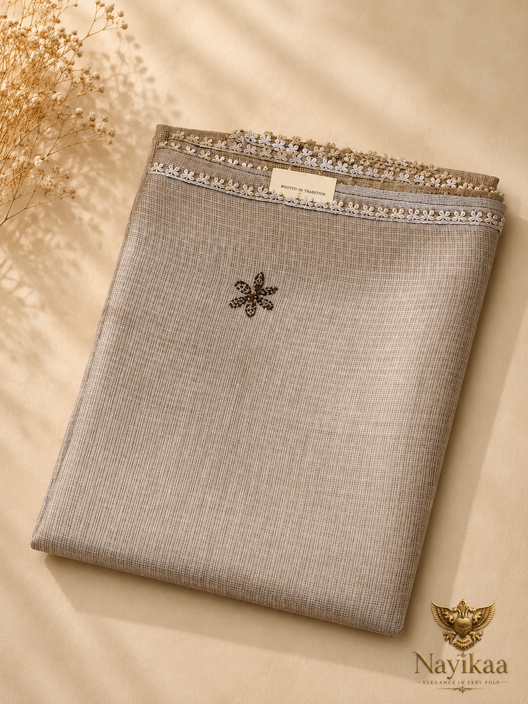 Kota Doria | Hand Embroidery (Gray)