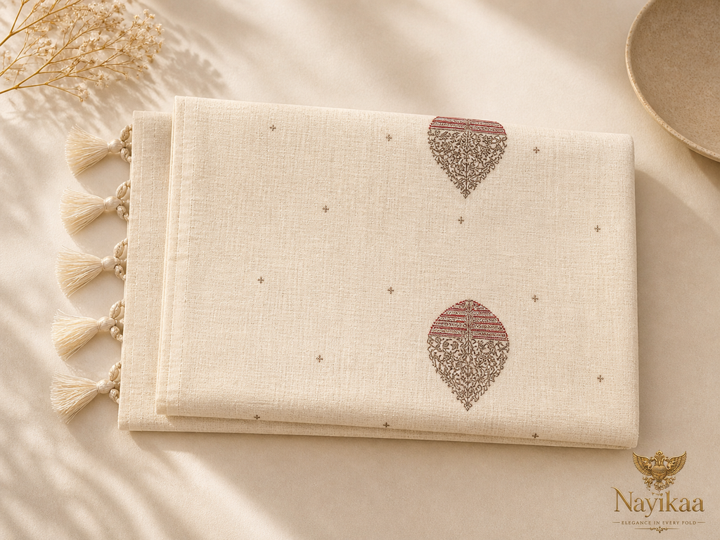 Cotton Saree (Beige and Red) | Handwoven Everyday Wear