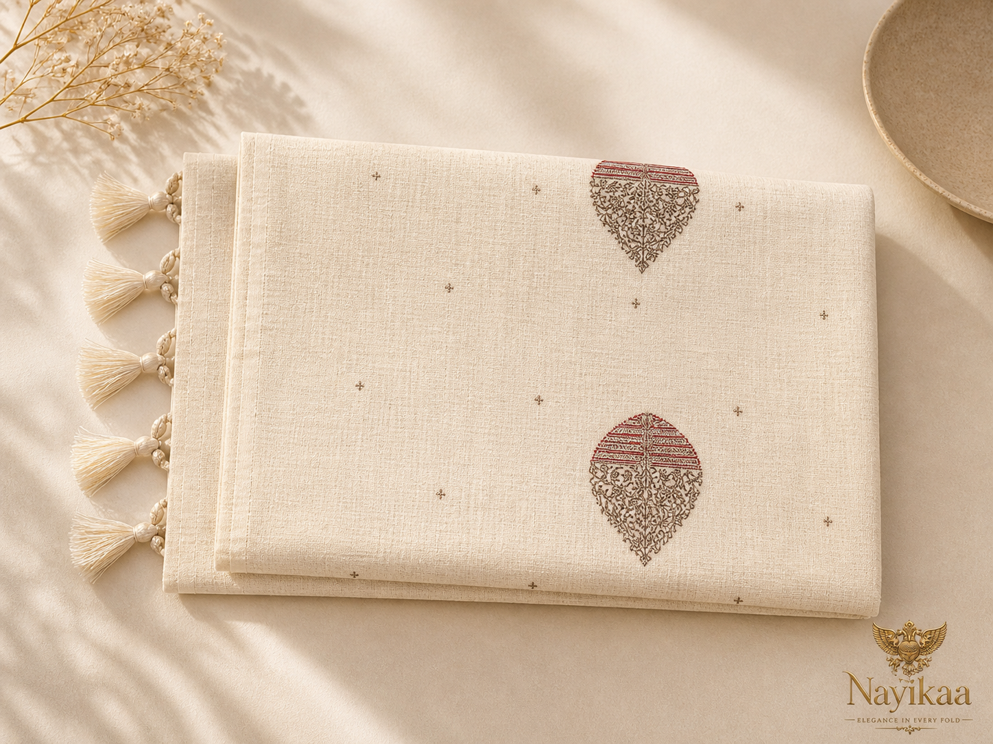 Cotton Saree (Beige and Red) | Handwoven Everyday Wear