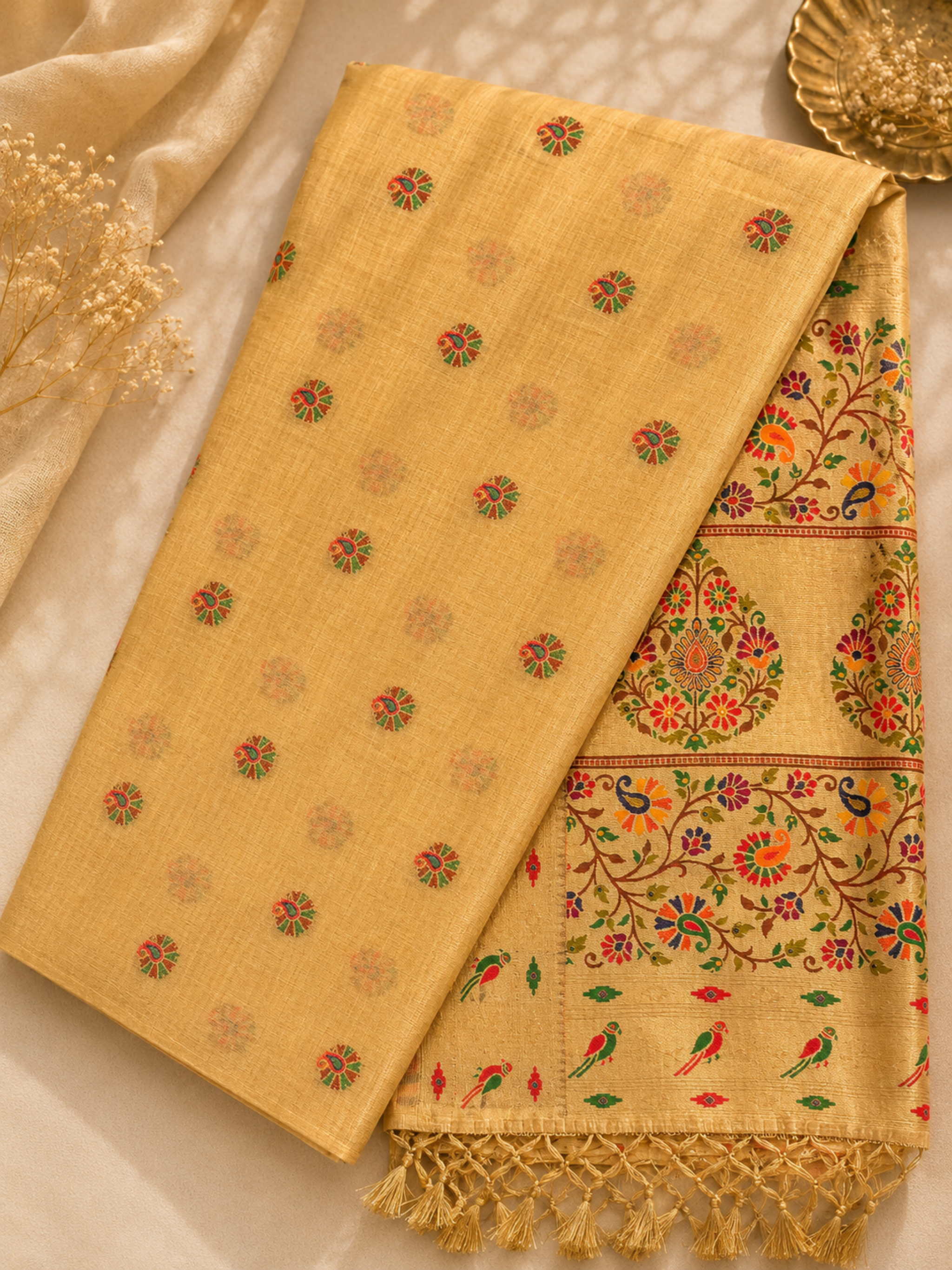 Pure Tripura Tussar Saree (Gold)