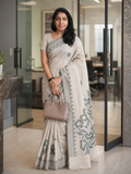 Cotton Silk Saree | Lightweight Handwoven Office Wear (Half White and Green)