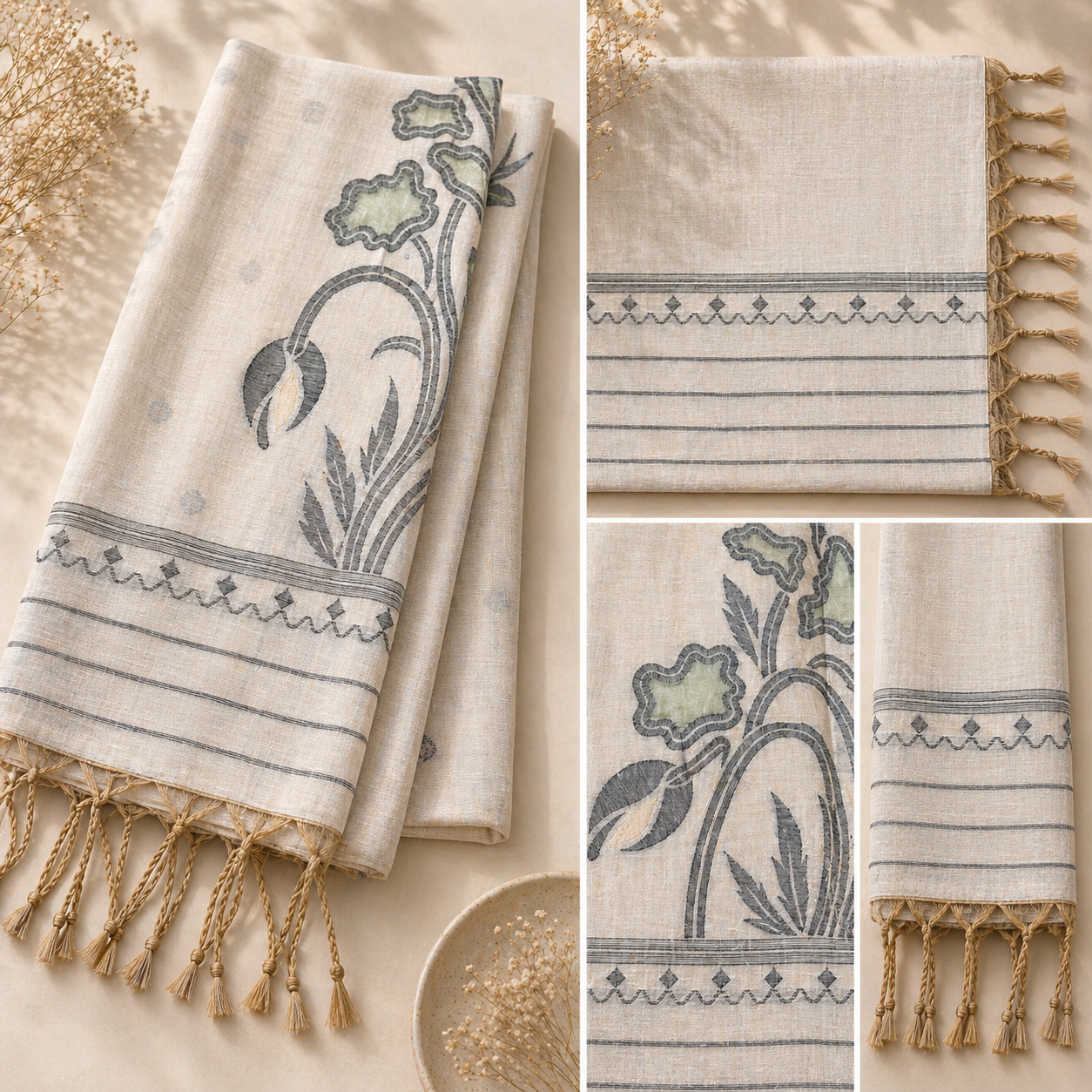 Cotton Silk Saree | Lightweight Handwoven Office Wear (Half White and Green)