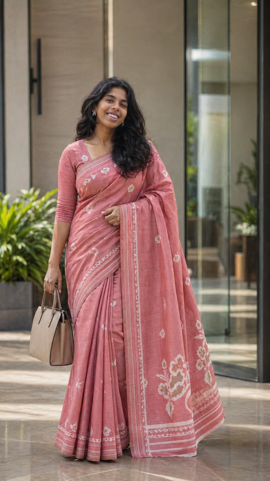 Cotton Silk Saree | Lightweight Handwoven Office Wear (Pink)