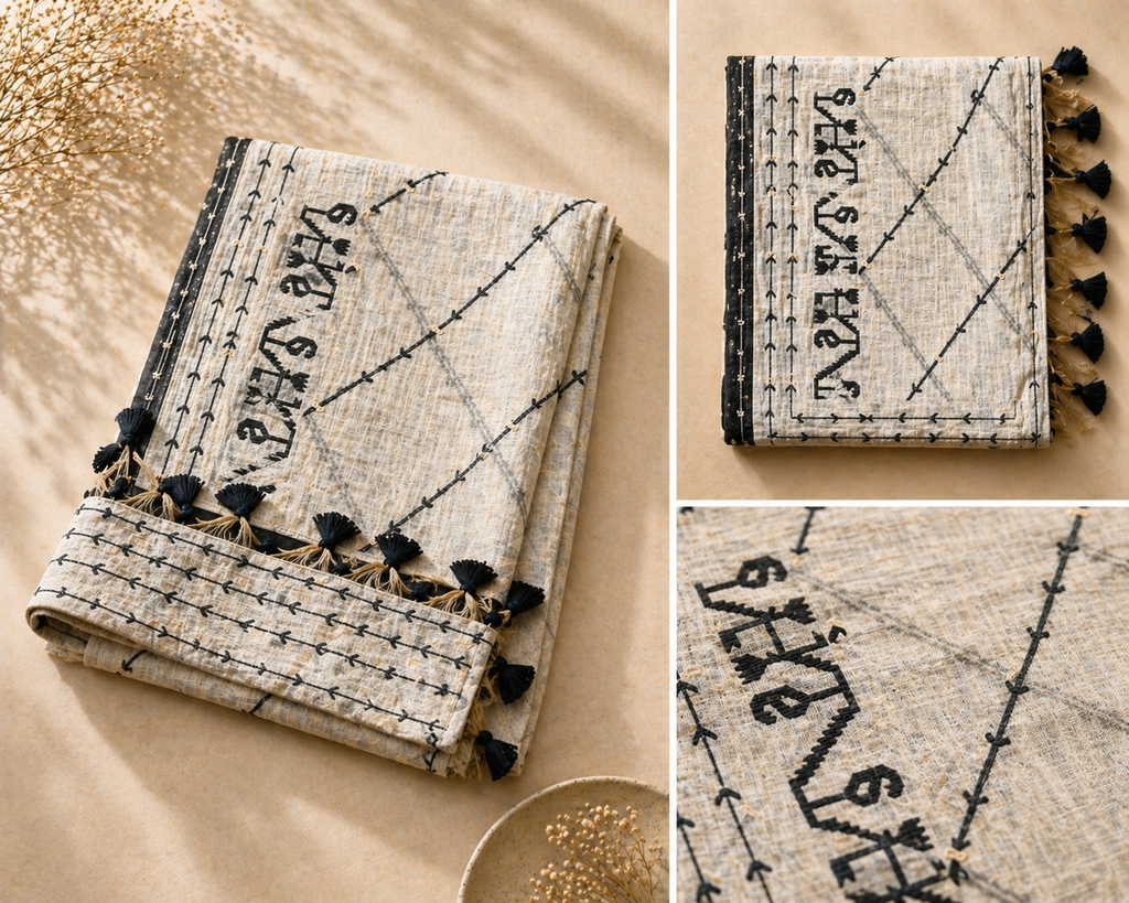Cotton Silk Saree | Lightweight Handwoven Office Wear (Cream and Black)
