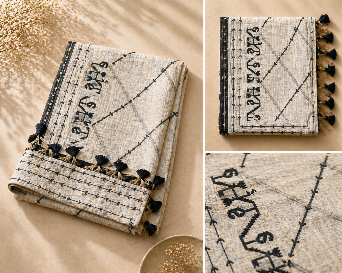 Cotton Silk Saree | Lightweight Handwoven Office Wear (Cream and Black)