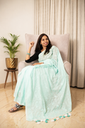 Chikankari Mul Cotton Saree - Aqua