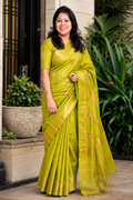 Matka Muslin Jamdani - Parrot green