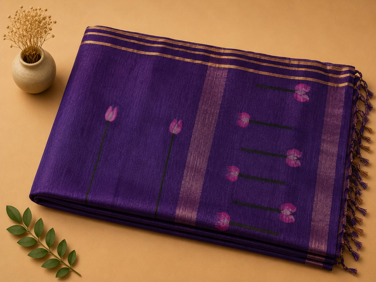Matka Muslin Jamdani - Purple with lotus
