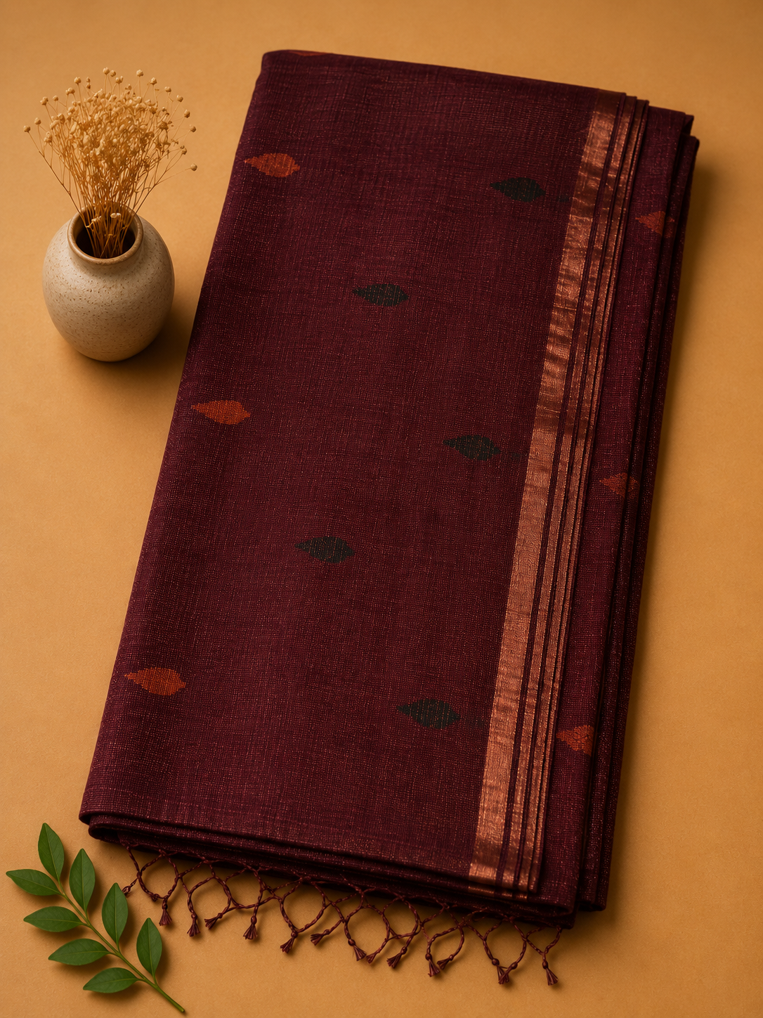 Matka Muslin Jamdani - Brown with peacock