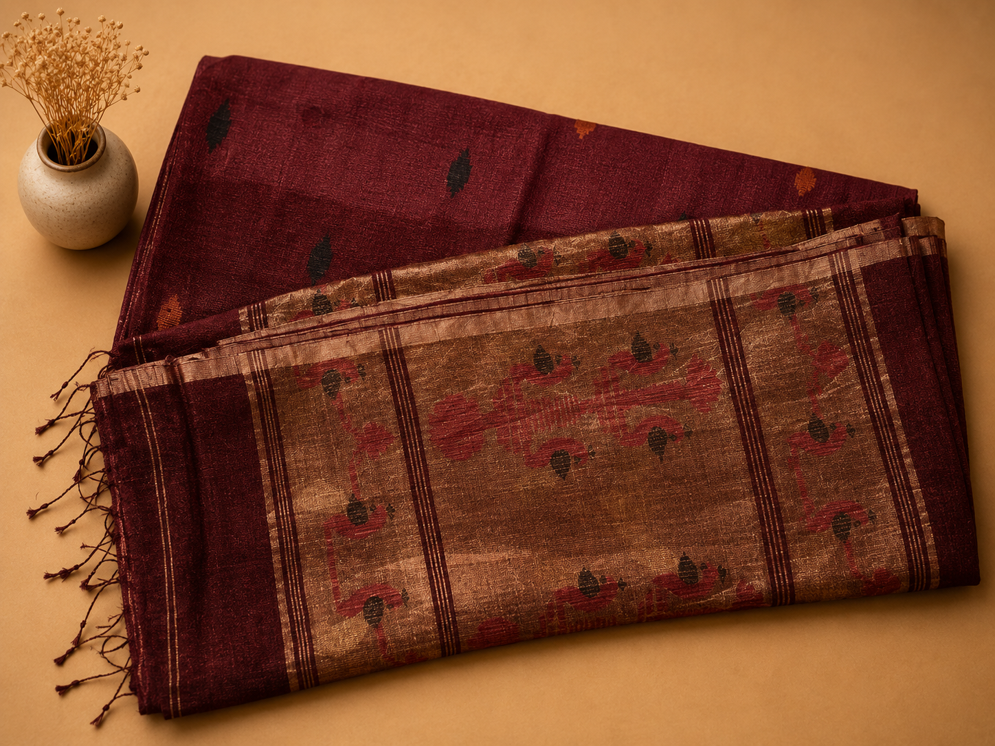 Matka Muslin Jamdani - Brown with peacock