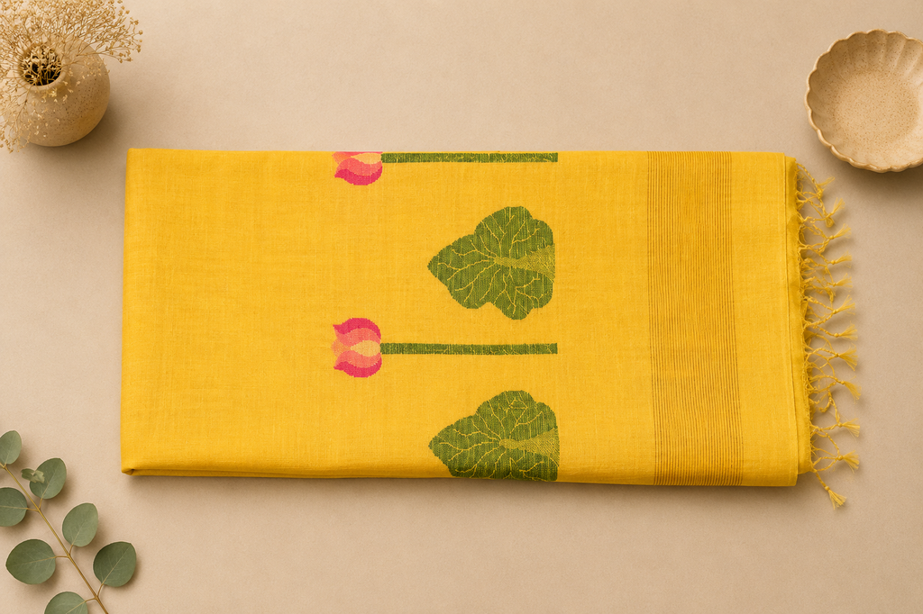 Matka Muslin Jamdani - Yellow with lotus