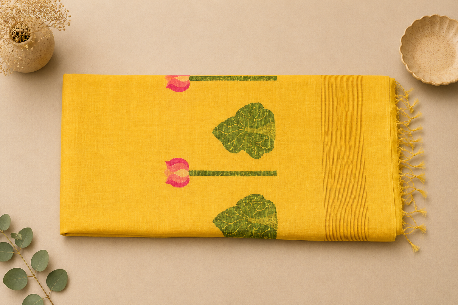 Matka Muslin Jamdani - Yellow with lotus