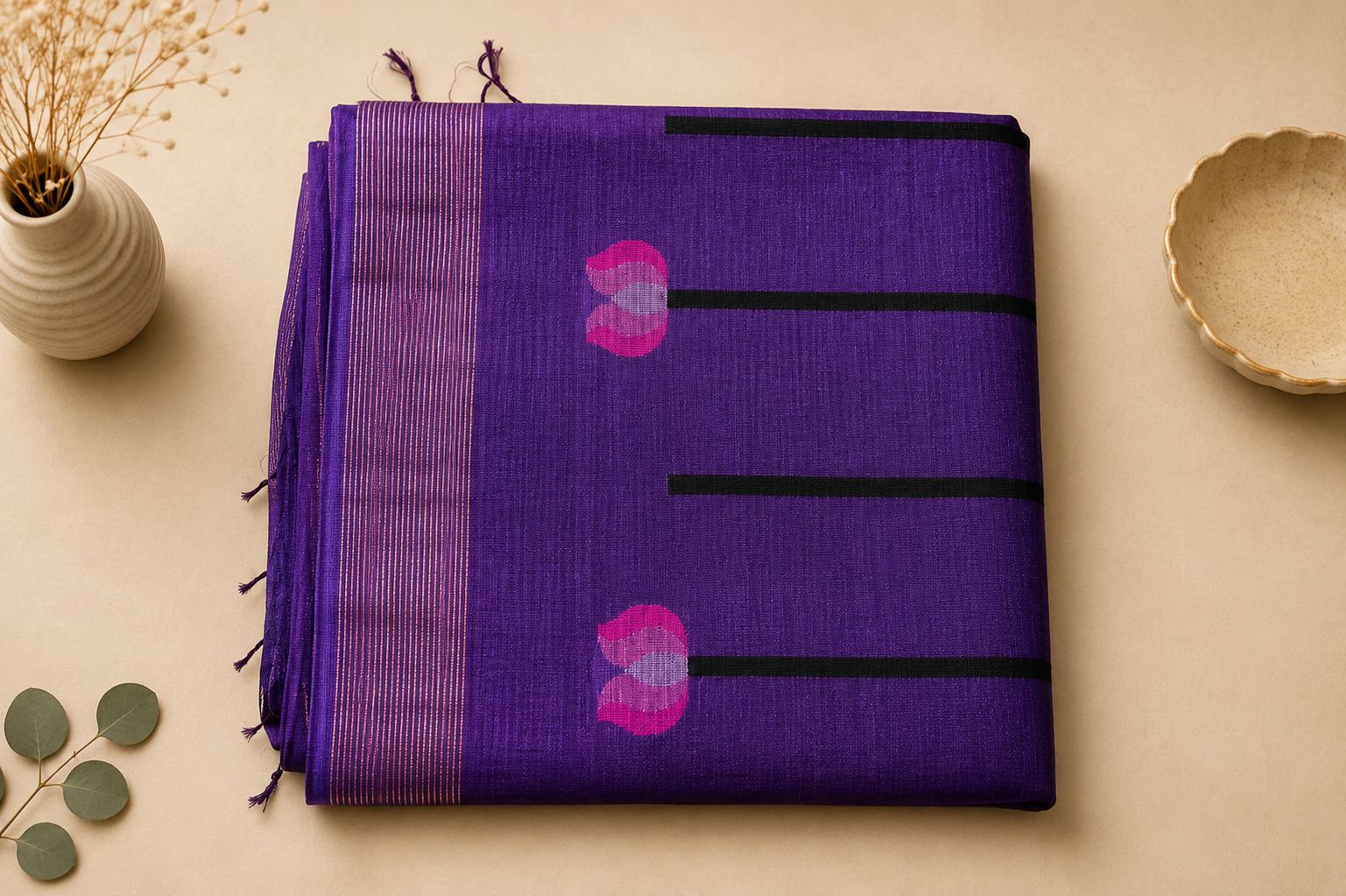 Matka Muslin Jamdani - Purple with lotus