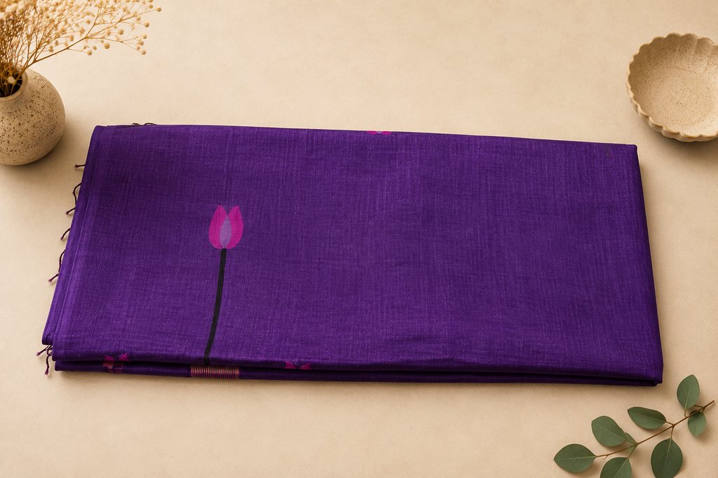 Matka Muslin Jamdani - Purple with lotus