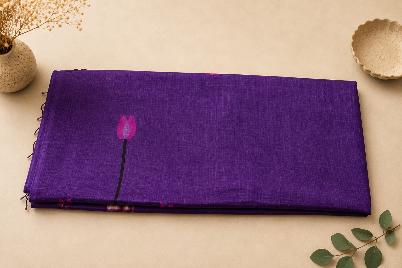 Matka Muslin Jamdani - Purple with lotus