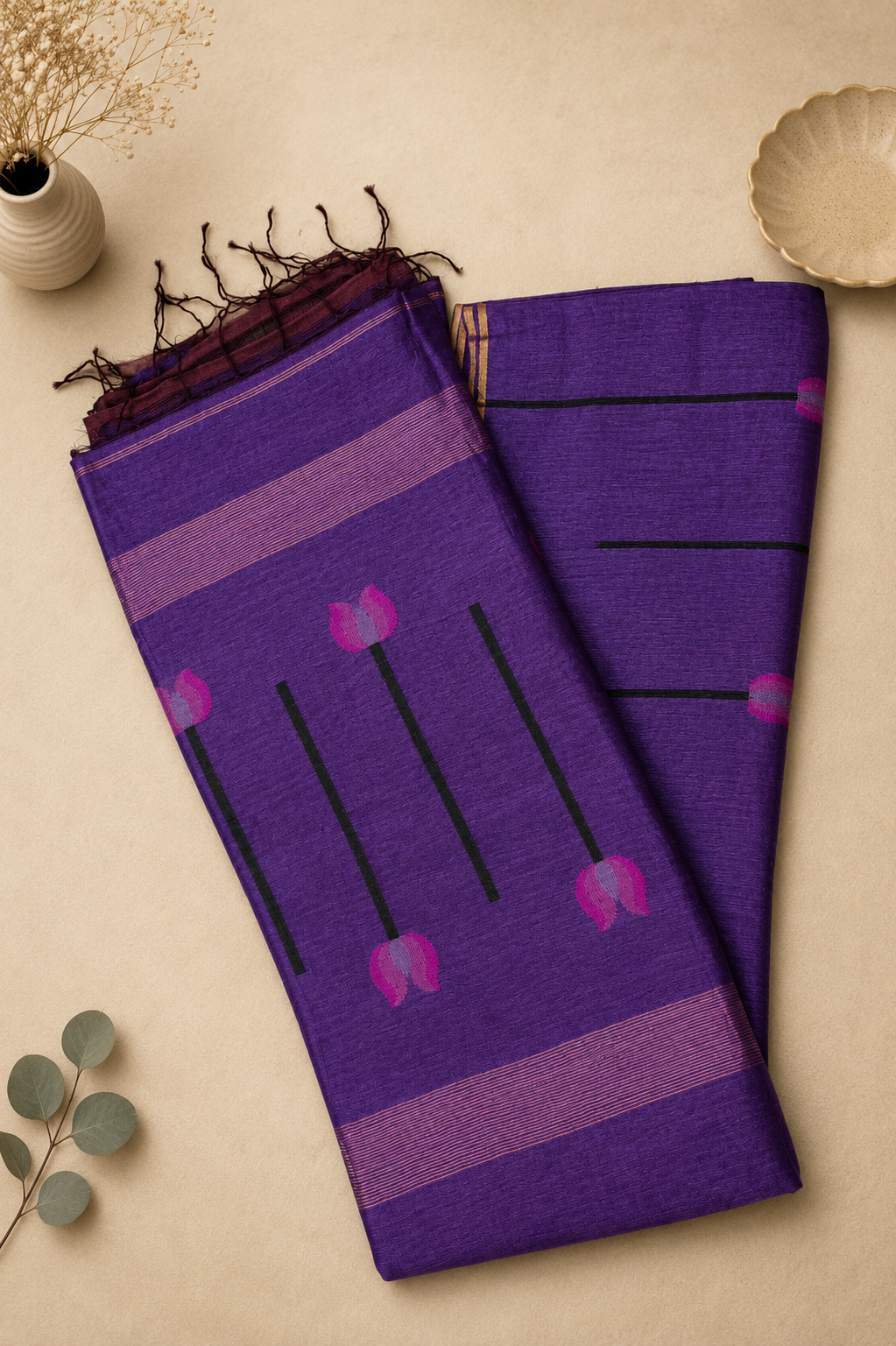 Matka Muslin Jamdani - Purple with lotus