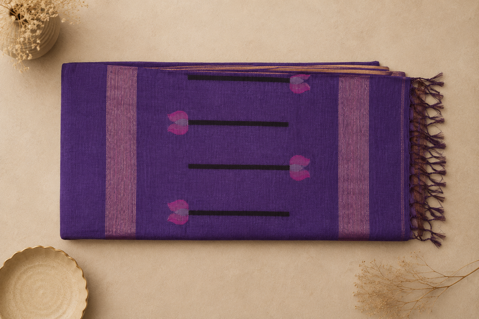 Matka Muslin Jamdani - Purple with lotus